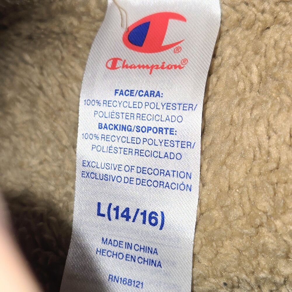 CHAMPION Hoodie Corduroy High Pile Fleece 1/4 Zip Tan Teen Large 14/16 NEW NWT - Picture 7 of 11